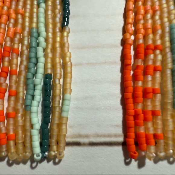 Beaded Fringe Earrings in Orange and Tan - Picture 4 of 4